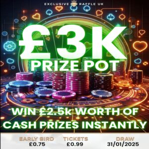 Exclusive Raffle Casino £3k Prize Pot - £500 End Prize - £2500 in instant wins